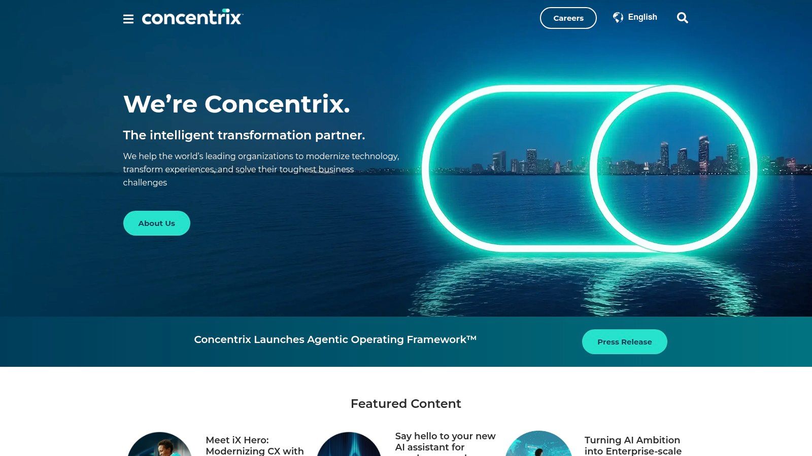Concentrix website homepage showing company branding and services