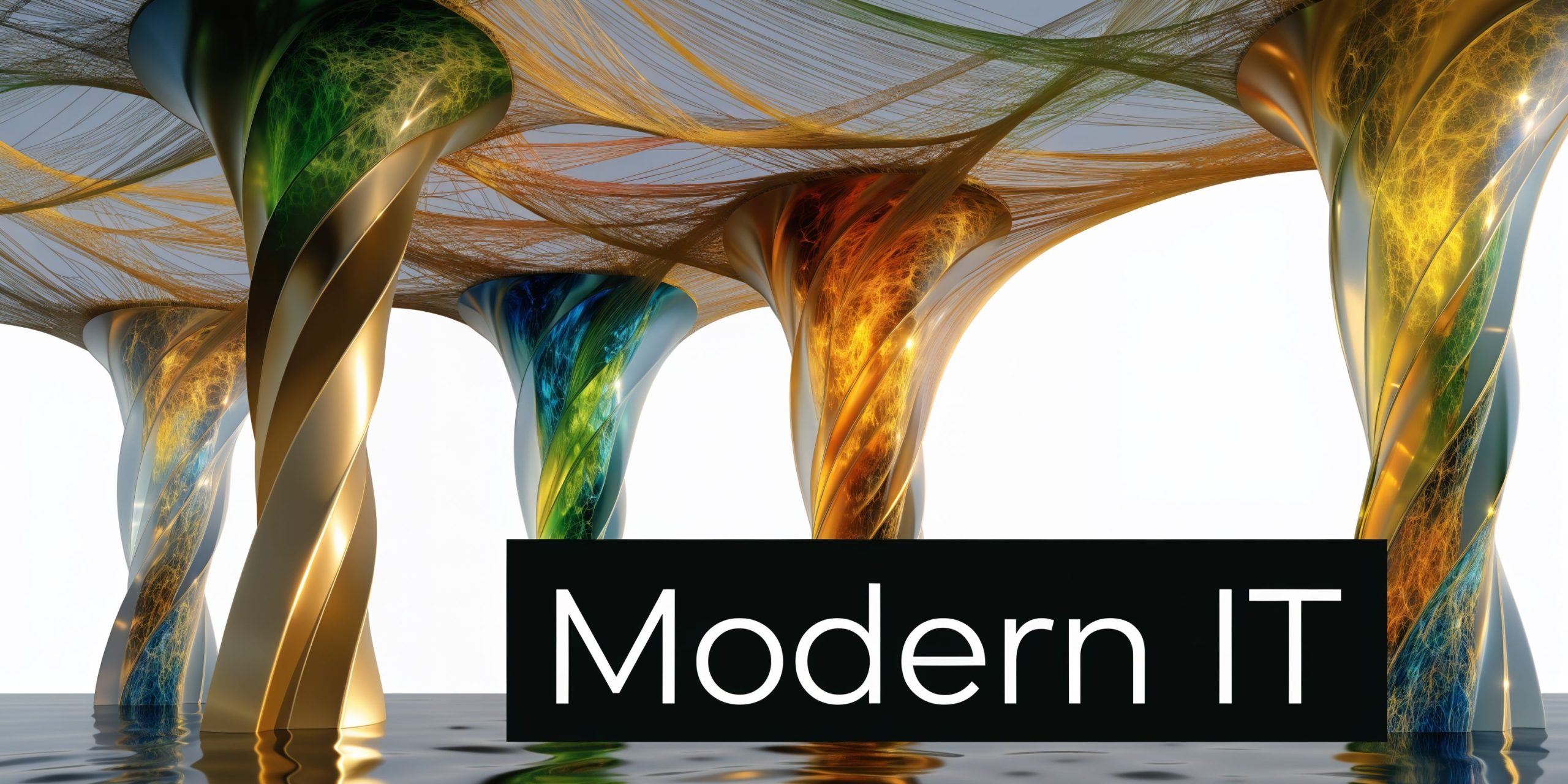 Abstract 3D rendering of interconnected glowing pillars representing digital infrastructure and modern IT technology connectivity.