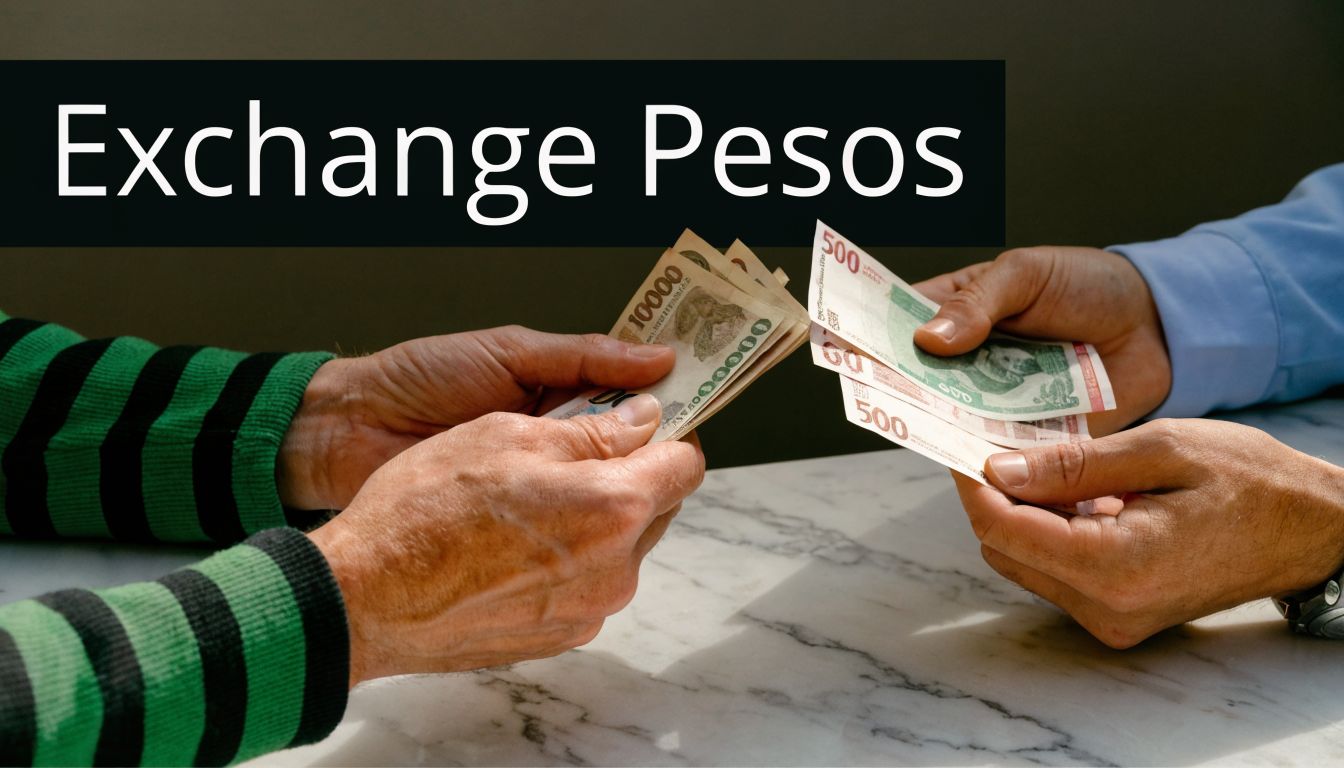Two people exchanging different denominations of paper money across a white marble surface.