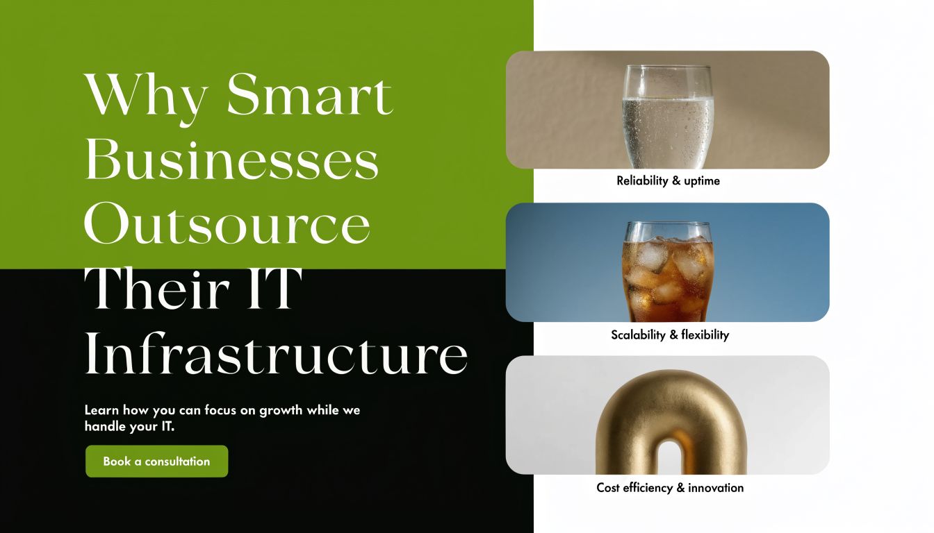 A marketing graphic explaining why businesses outsource IT infrastructure to focus on growth and efficiency.