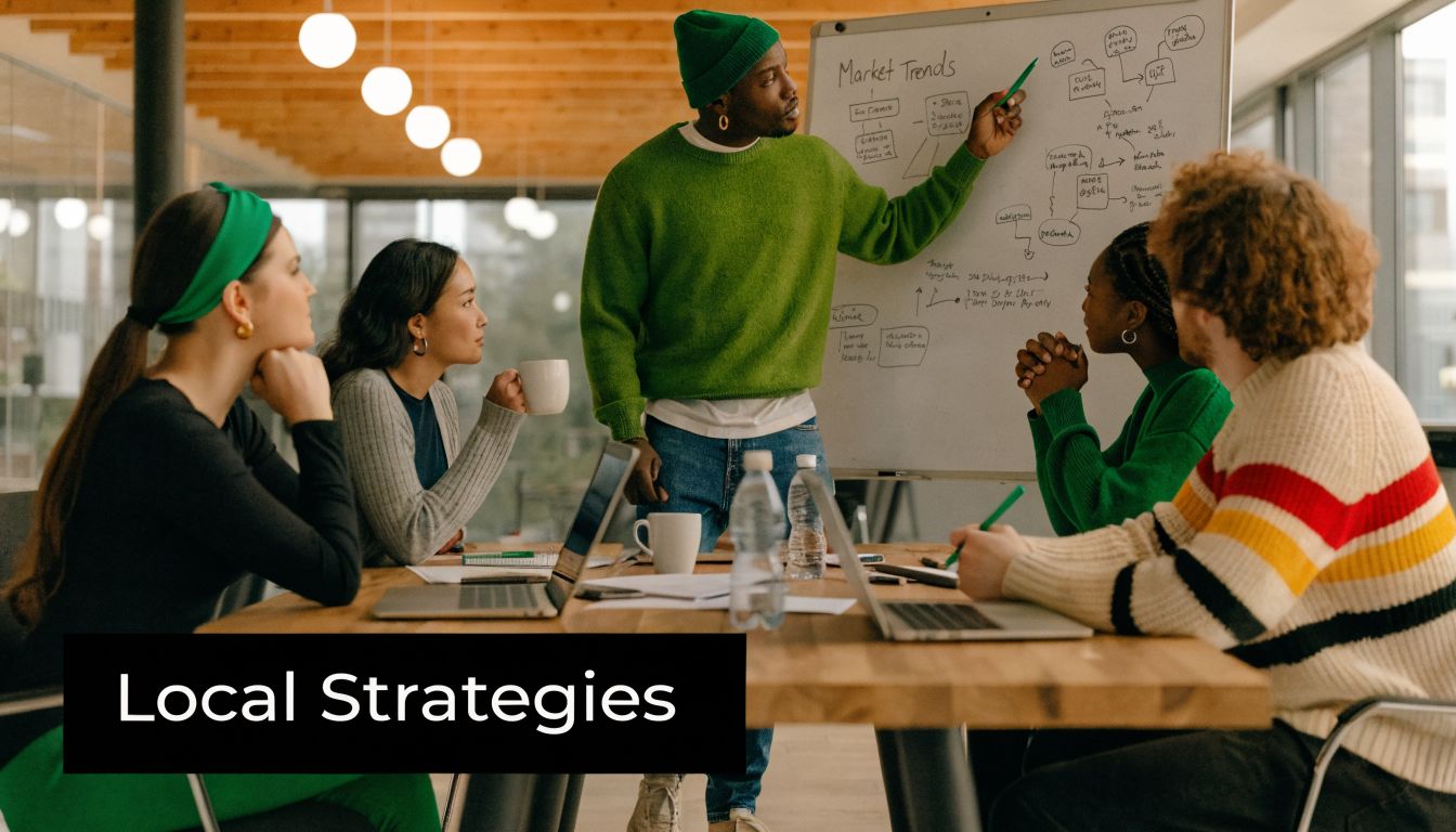 A diverse group of professionals collaborating on business strategies in a modern office meeting room setting.